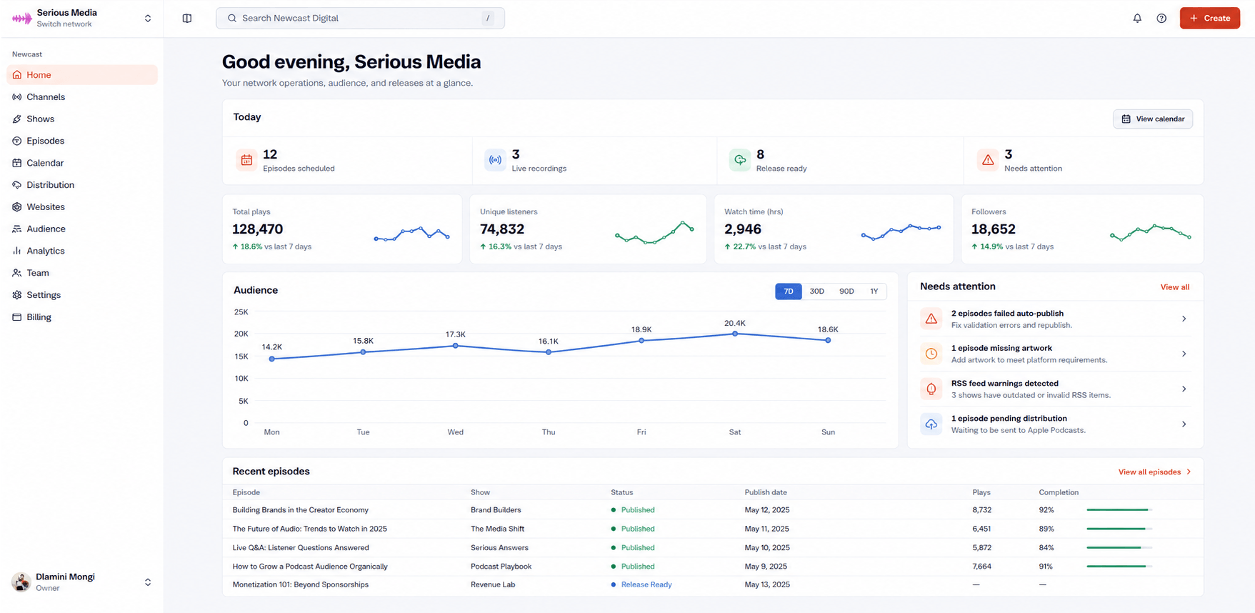 Newcast Digital dashboard