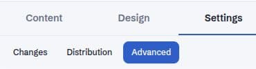 Website Settings navigation showing Changes, Distribution, and Advanced.